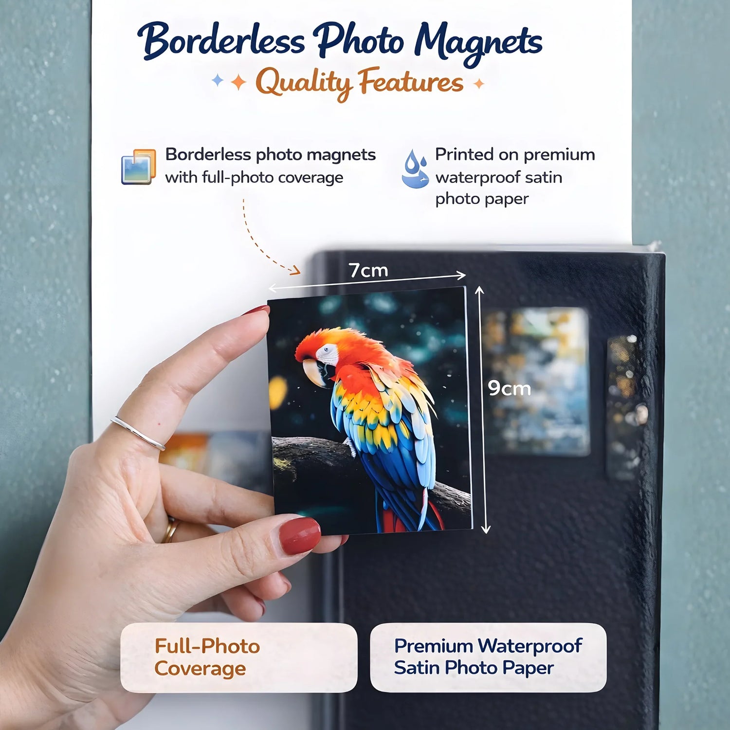 Personalised borderless photo magnet for fridges and memory boards